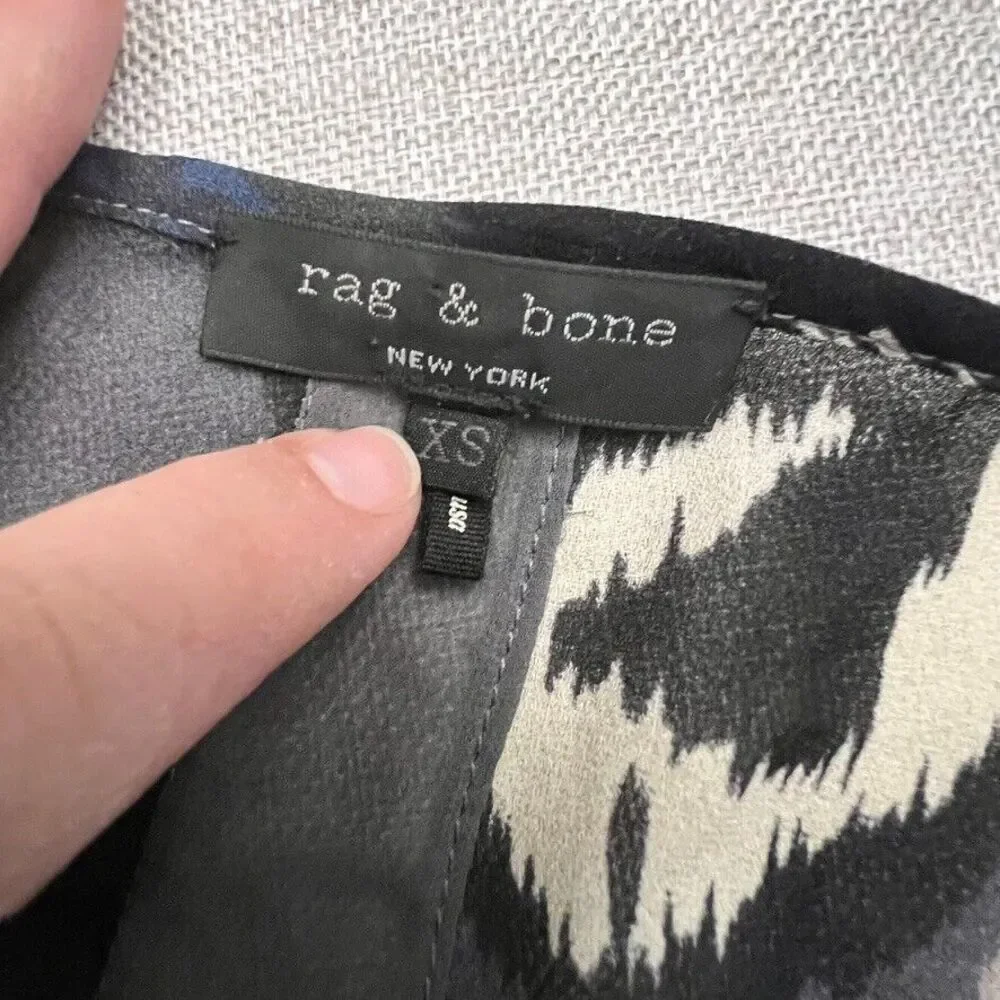 Rag & Bone XS Sheer Animal Print Hi-Low‎ Women's Top Blue Gray